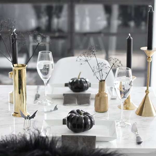 halloween decor - black and gold candles